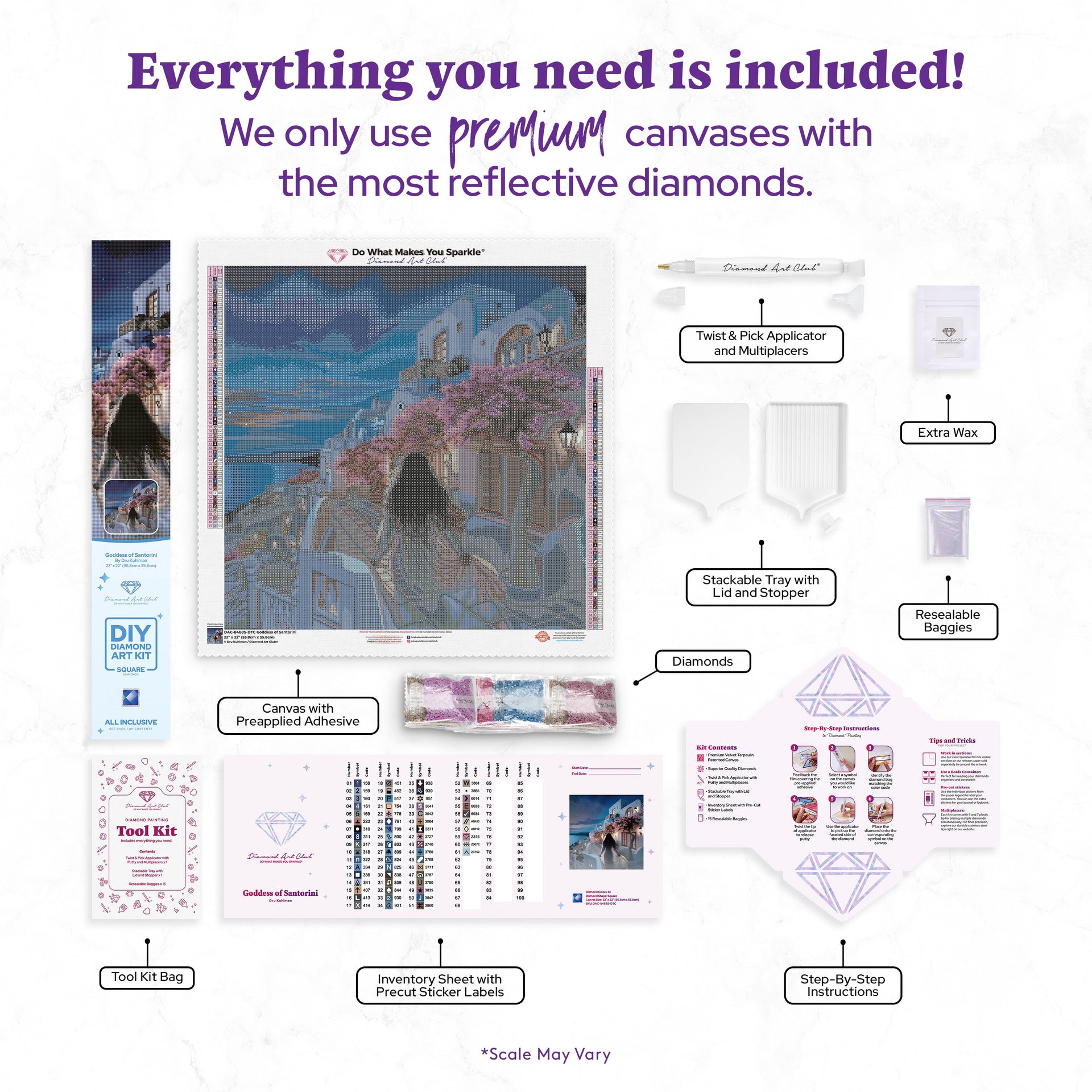 Diamond Painting Goddess of Santorini 22" x 22" (55.8cm x 55.8cm) / Square with 61 Colors including 2 ABs and 3 Fairy Dust Diamonds / 50,176