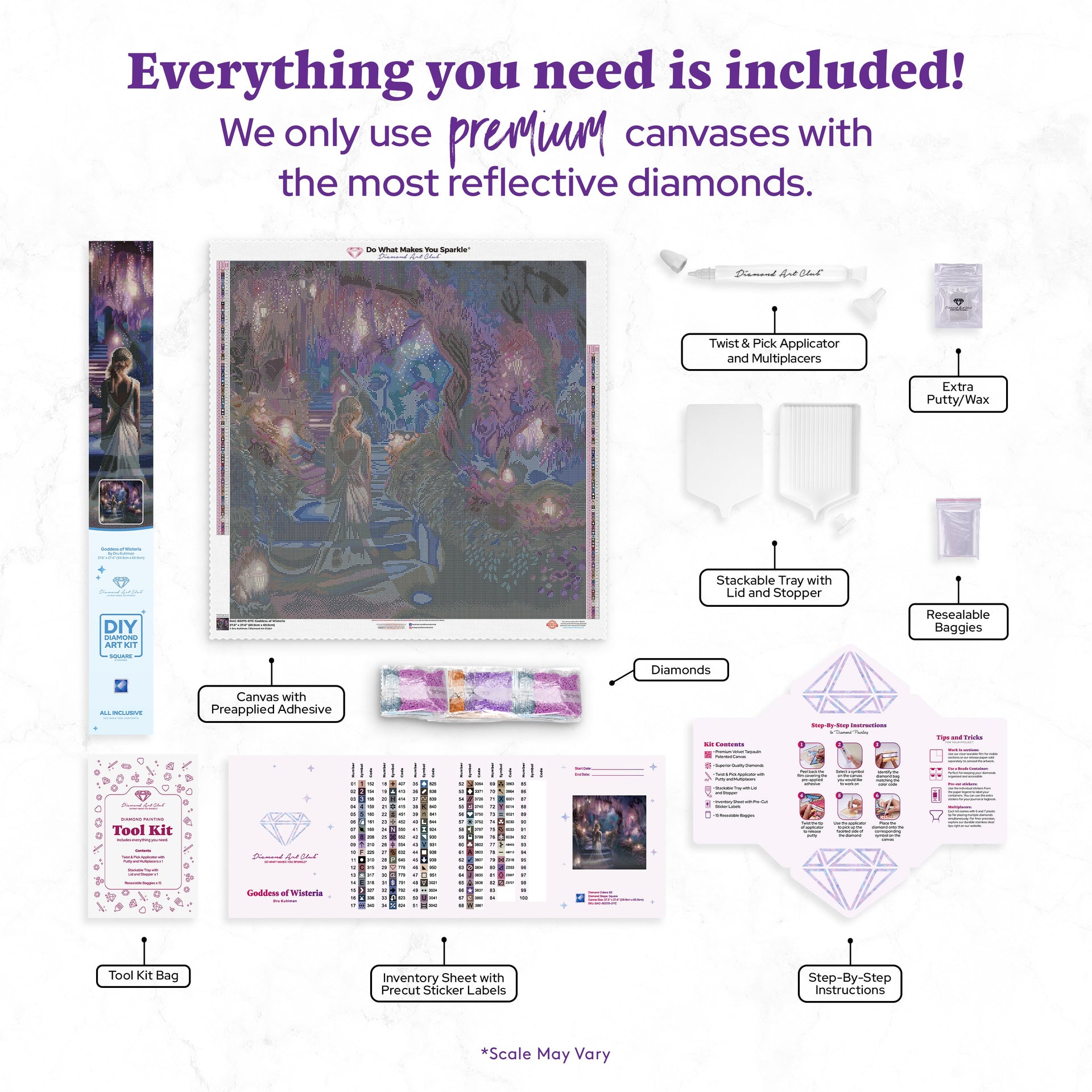 Diamond Painting Goddess of Wisteria 27.6" x 27.6" (69.9cm x 69.9cm) / Square with 82 Colors including 2 ABs and 4 Fairy Dust Diamonds / 78,961