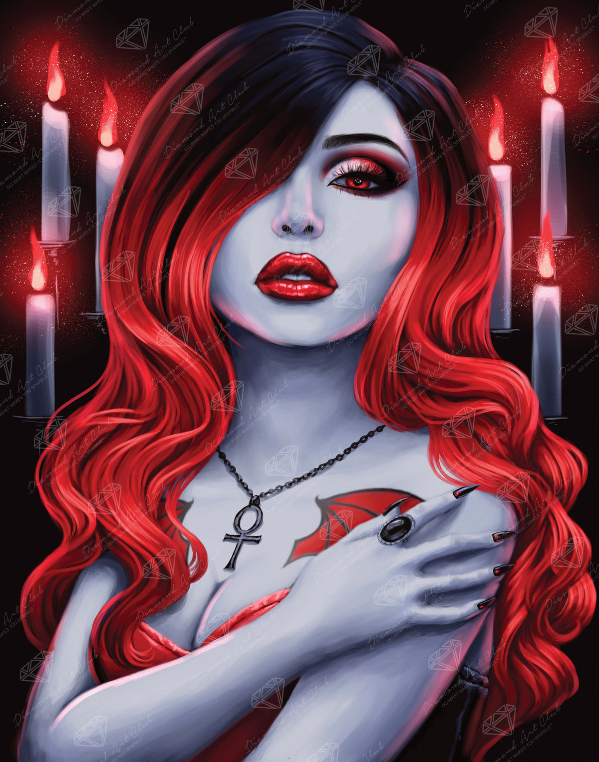 Diamond Painting Goth Beauty Red 22" x 28" (55.6cm x 70.7cm) / Round with 47 Colors including 2 ABs and 1 Electro Diamond and 3 Fairy Dust Diamonds / 51,914