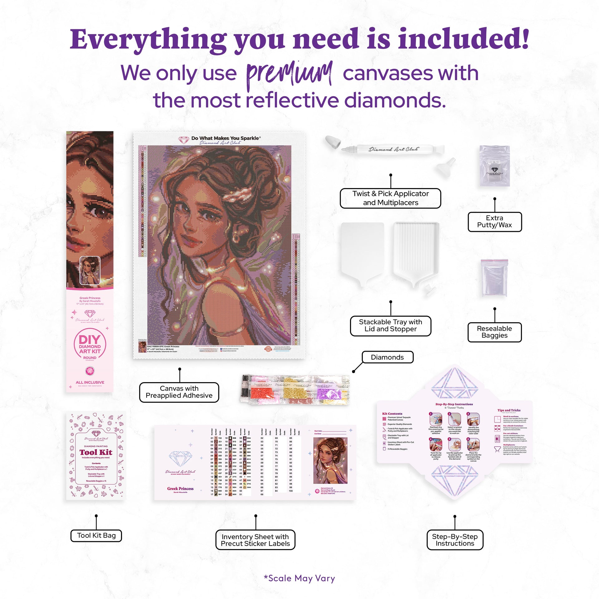 Diamond Painting Greek Princess 17" x 23" (42.7cm x 58.9cm) / Round with 49 Colors including 1 AB and 3 Fairy Dust Diamonds / 33,170