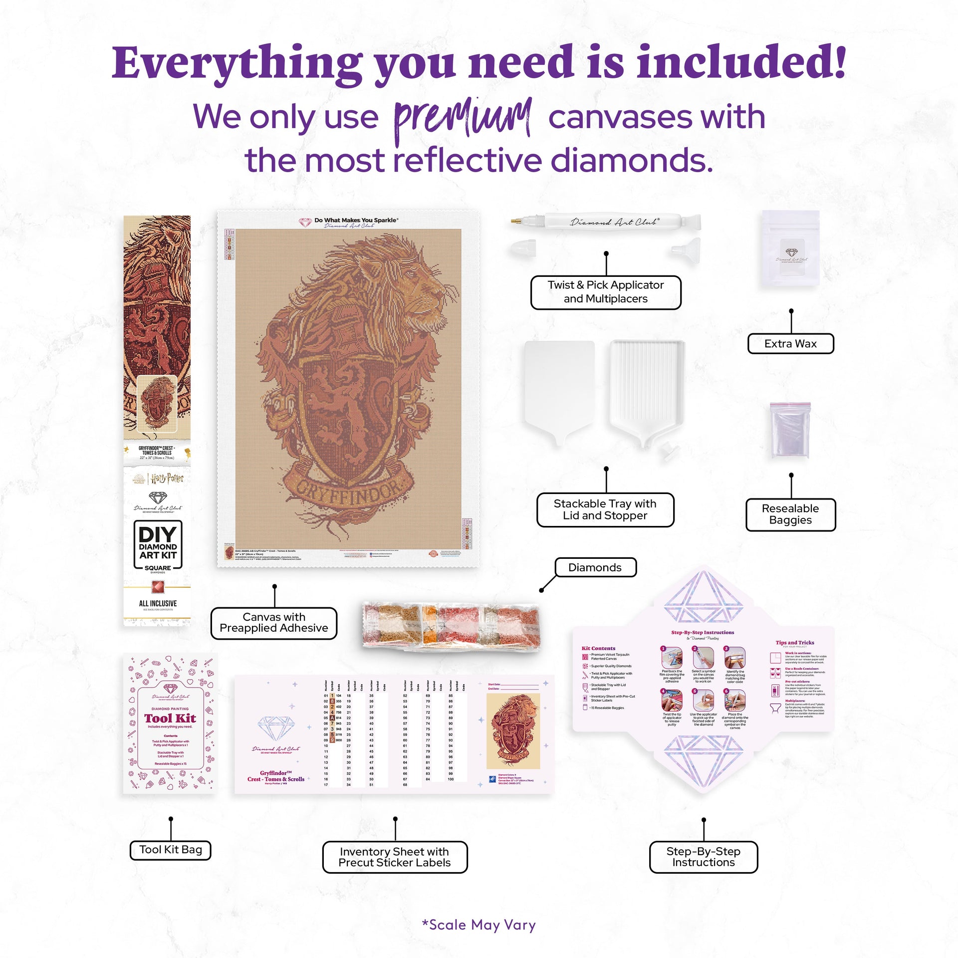 Diamond Painting Gryffindor™ Crest - Tomes & Scrolls 22" x 31″ (56cm x 79cm) / Square With 9 Colors Including 1 AB / 68,952