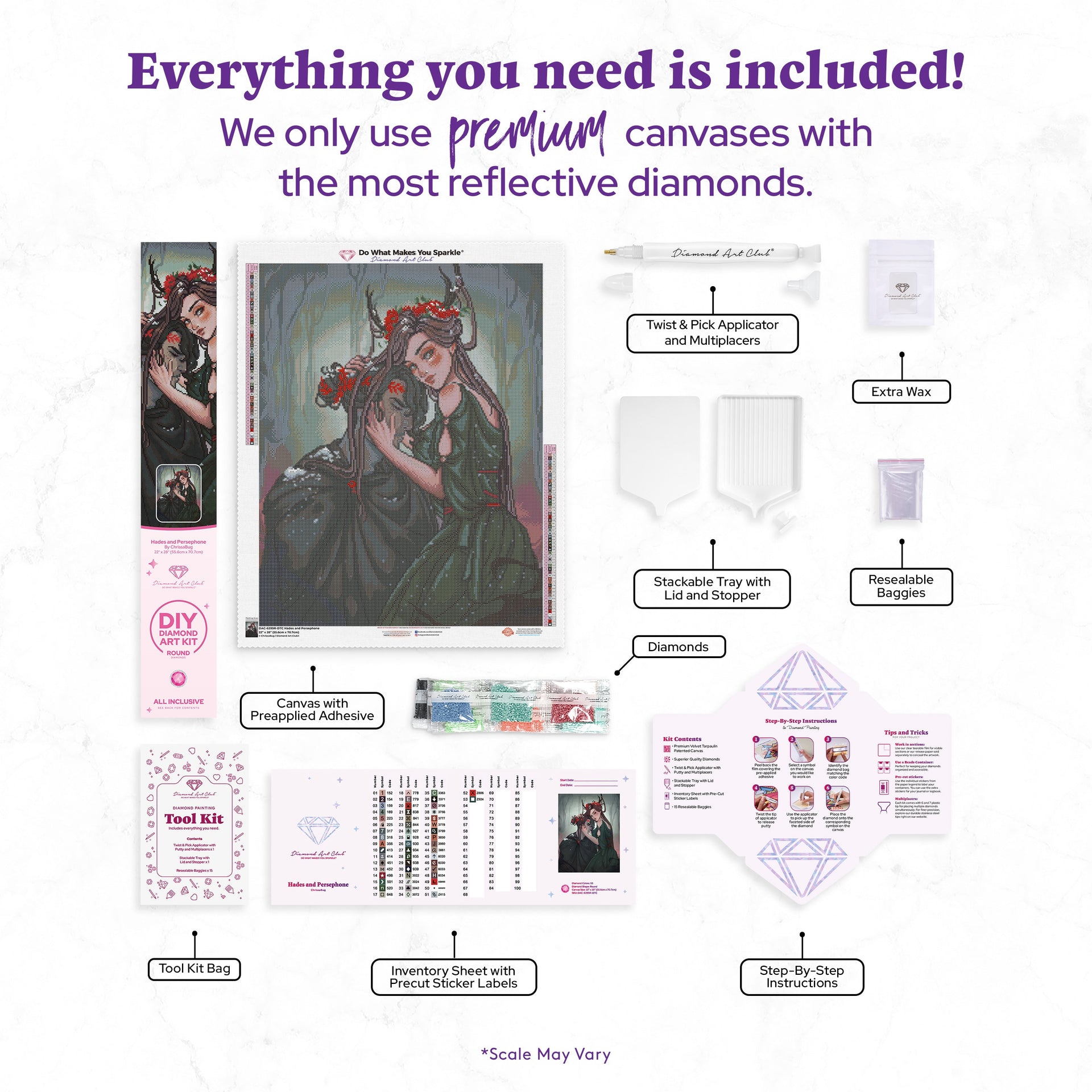 Diamond Painting Hades and Persephone 22" x 28" (55.6cm x 70.7cm) / Round with 53 Colors including 2 ABs and 3 Fairy Dust Diamonds / 51,914