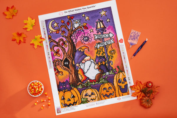 Halloween Gnome Diamond Painting Kit - 14x14 Inch Full Drill Round Gem Art For Adults & Beginners