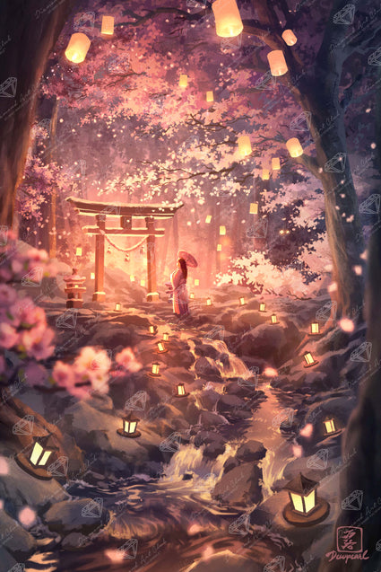 Diamond Painting Hanami 27.6" x 41.3" (69.9cm x 104.8cm) / Square with 65 Colors including 1 AB and 3 Fairy Dust Diamonds / 118,301