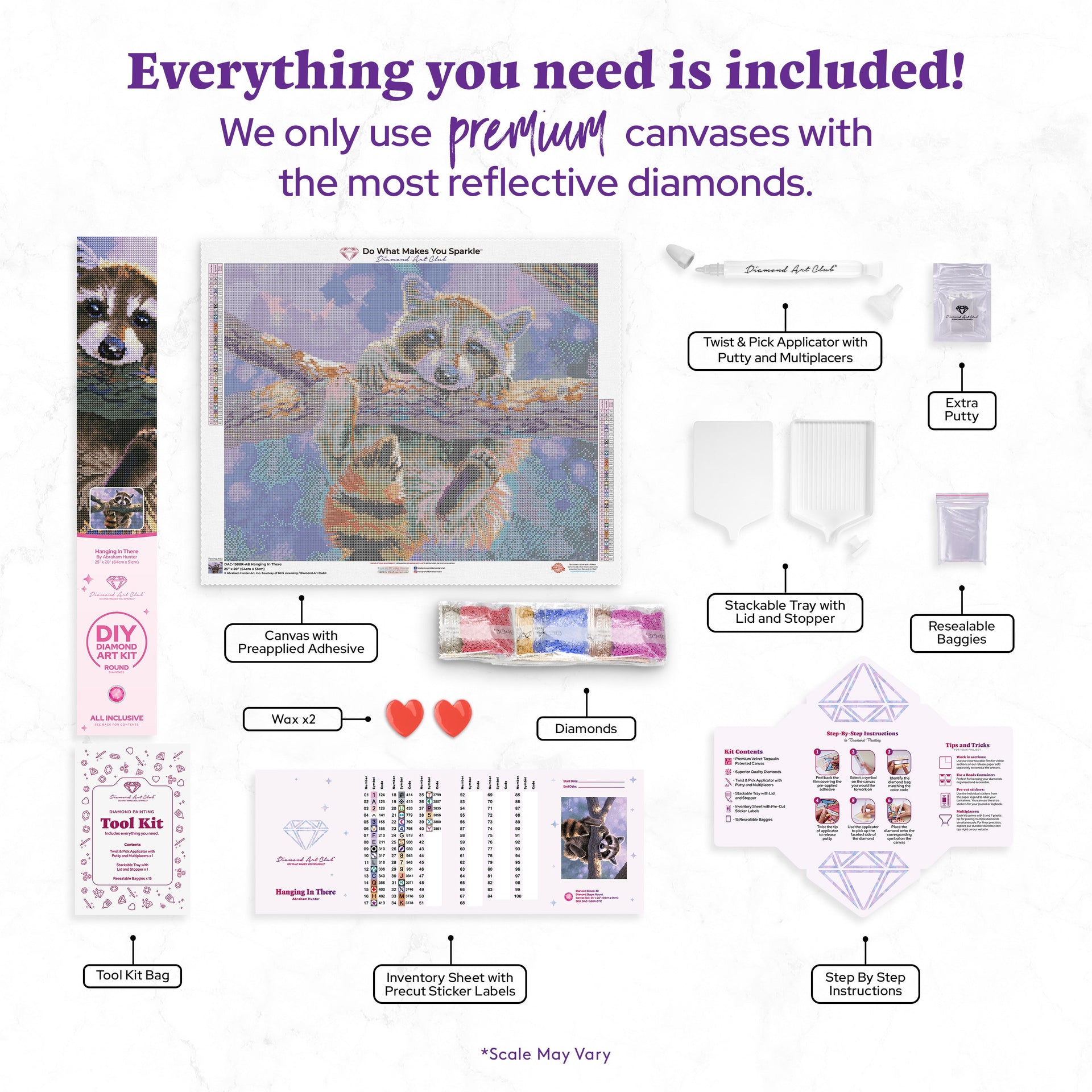 Diamond Painting Hanging In There 25" x 20″ (64cm x 51cm) / Round with 40 Colors including 4 ABs / 41,268