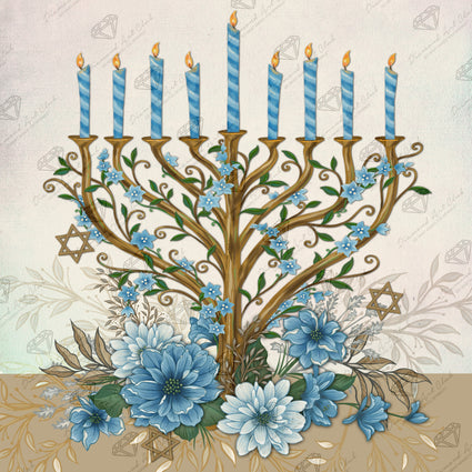Diamond Painting Happy Hanukkah 22" x 22" (55.8cm x 55.8cm) / Square with 39 Colors including 2 ABs and 1 Electro Diamond and 1 Iridescent Diamond and 1 Fairy Dust Diamond / 50,176