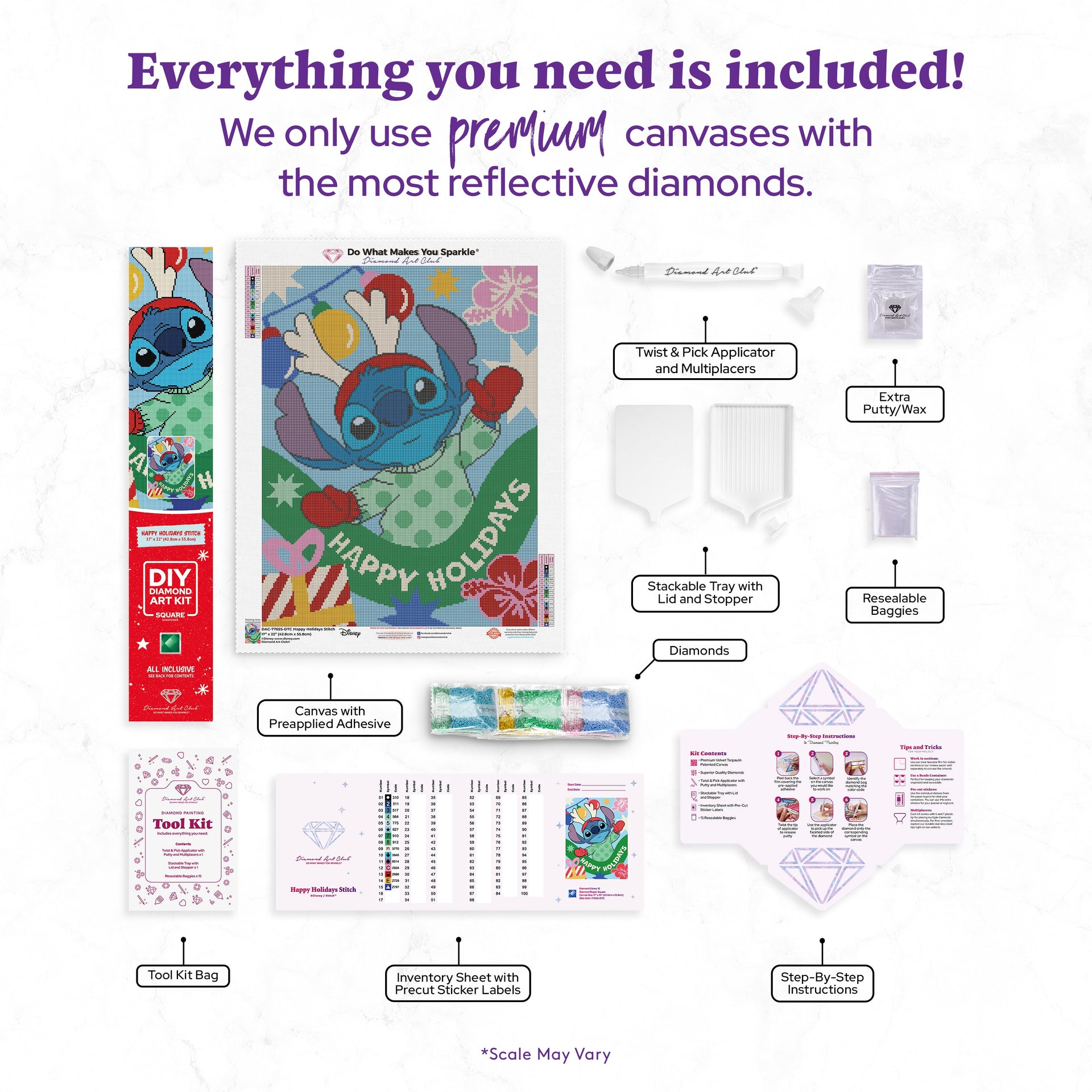 Diamond Painting Happy Holidays Stitch 17" x 22" (42.8cm x 55.8cm) / Square with 15 Colors including 4 Fairy Dust Diamonds / 38,528