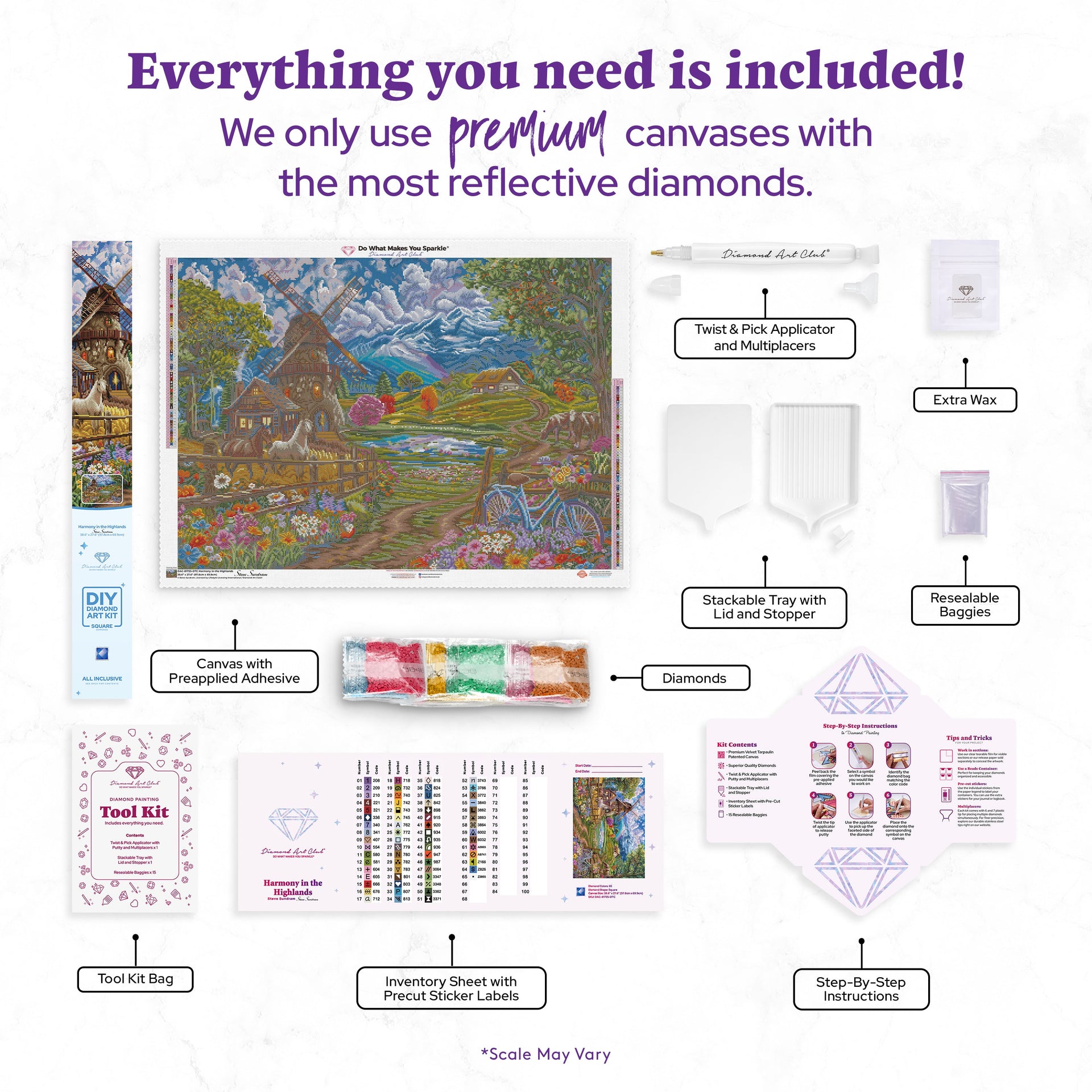 Diamond Painting Harmony in the Highlands 38.6" x 27.6" (97.8cm x 69.9cm) / Square with 65 Colors including 2 ABs and 3 Fairy Dust Diamonds / 110,433