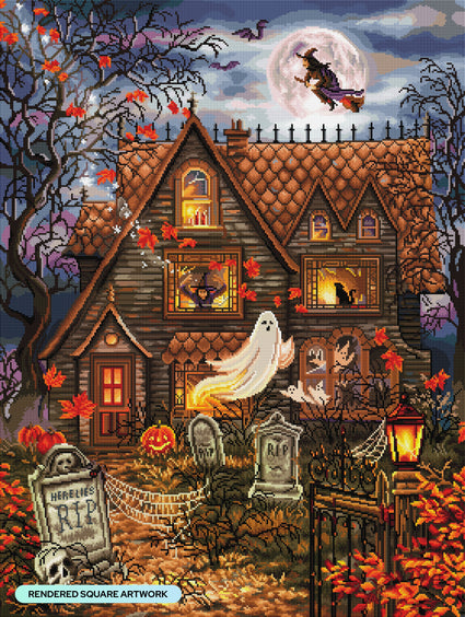Diamond Painting Haunted House 27.6" x 36.6" (70cm x 93cm) / Square with 55 Colors including 5 ABs and 1 Fairy Dust Diamonds / 104,813