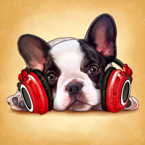 Diamond Painting Headphone Frenchie 13" x 13" (33cm x 33cm) / Round with 35 Colors including 1 AB and 2 Fairy Dust Diamonds / 14,400