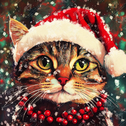 Diamond Painting Holly Jolly Christmas Cat 22" x 22" (55.6cm x 55.6cm) / Round with 75 Colors including 2 ABs and 1 Iridescent Diamond and 2 Fairy Dust Diamonds / 40,804
