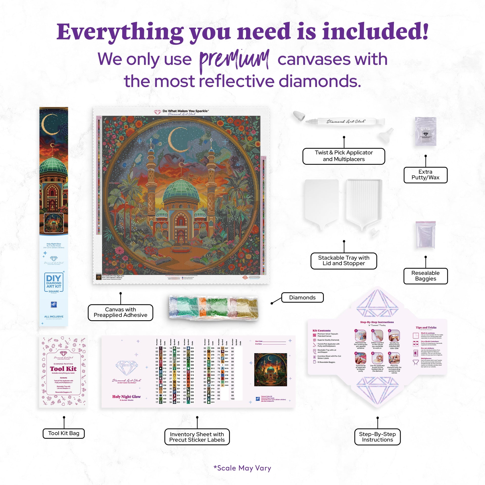 Diamond Painting Holy Night Glow 27.6" x 27.6" (69.9cm x 69.9cm) / Square with 80 Colors including 2 ABs and 1 Frosted Diamond and 5 Fairy Dust Diamonds / 78,961