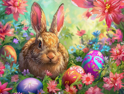 Diamond Painting Hoppy Spring Bunny 29" x 22" (73.4cm x 55.8cm) / Square with 95 Colors including 3 ABs and 4 Fairy Dust Diamonds / 66,080