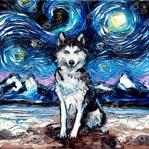 Diamond Painting Husky Night 25.6" x 25.6" (65cm x 65cm) / Square with 48 Colors including 2 ABs and 2 Fairy Dust Diamonds / 68,121
