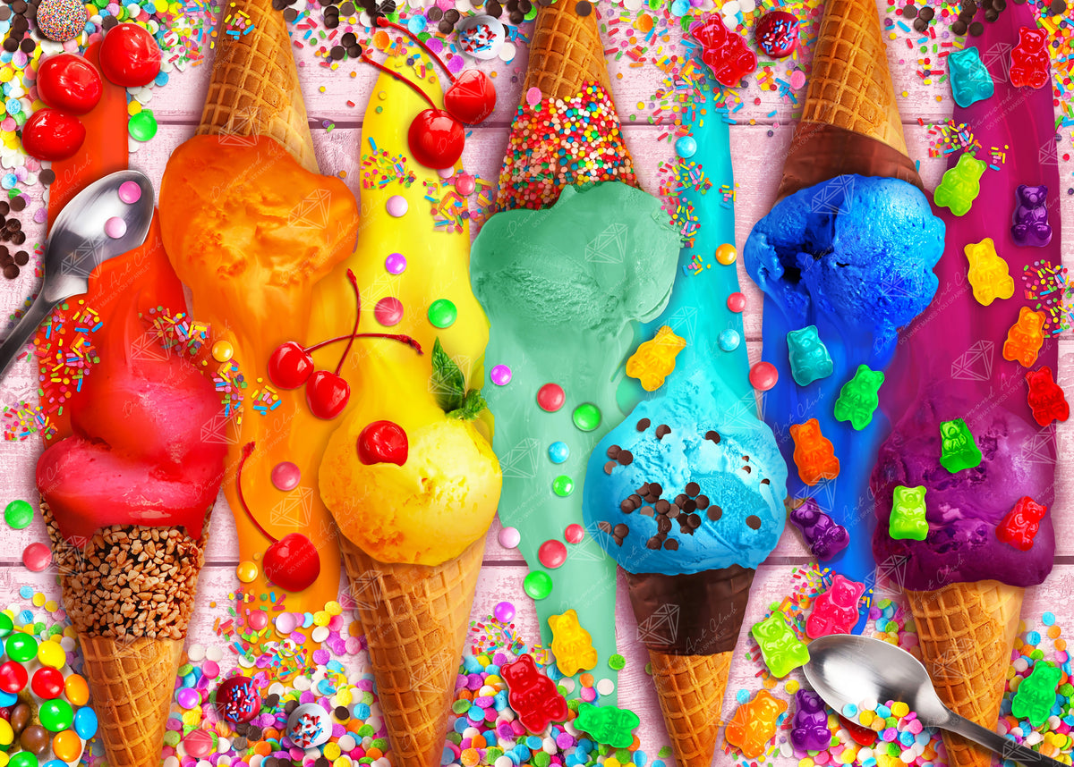 Diamond Painting Ice Cream Rainbow 35.8" x 25.6" (91cm x 65cm) / Square with 64 Colors including 5 ABs / 95,265