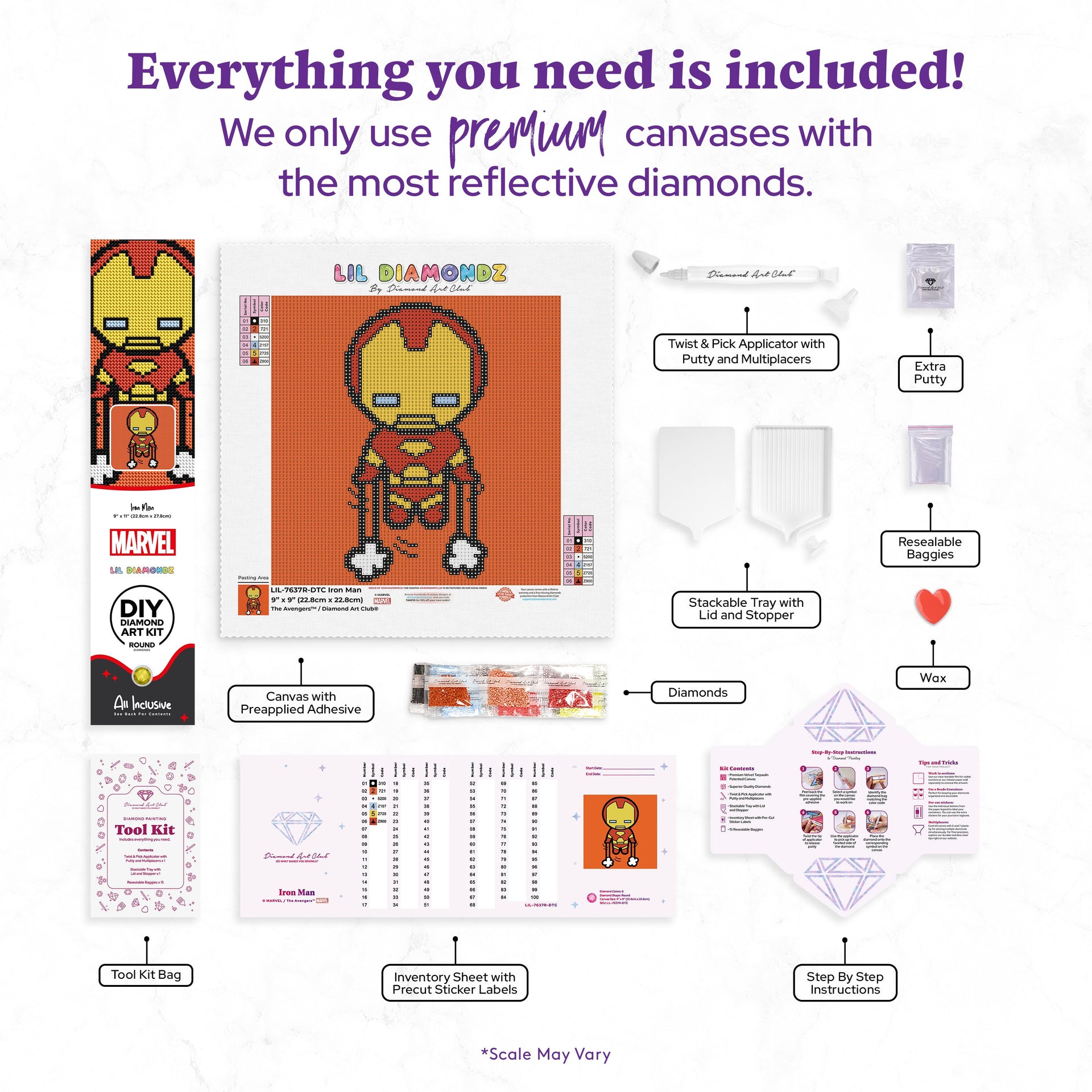 Diamond Painting Iron Man 9" x 9" (22.8cm x 22.8cm) / Round with 6 Colors including 3 Fairy Dust Diamonds / 6,889