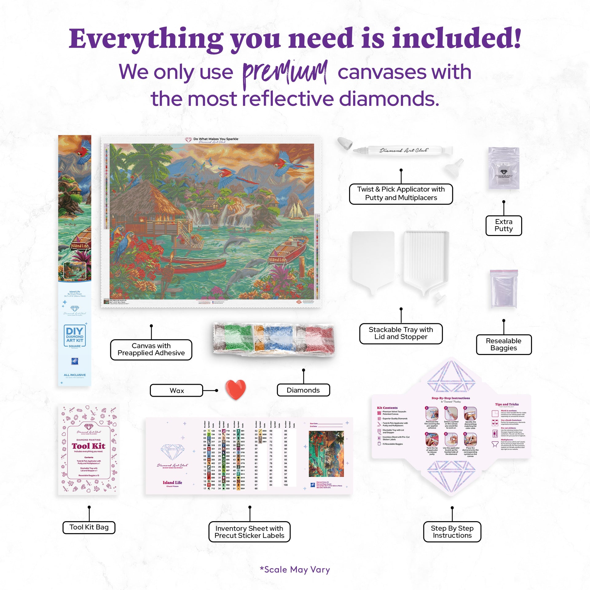 Diamond Painting Island Life 36.2" x 27.6″ (92cm x 70cm) / Square with 55 Colors including 2 ABs / 101,105