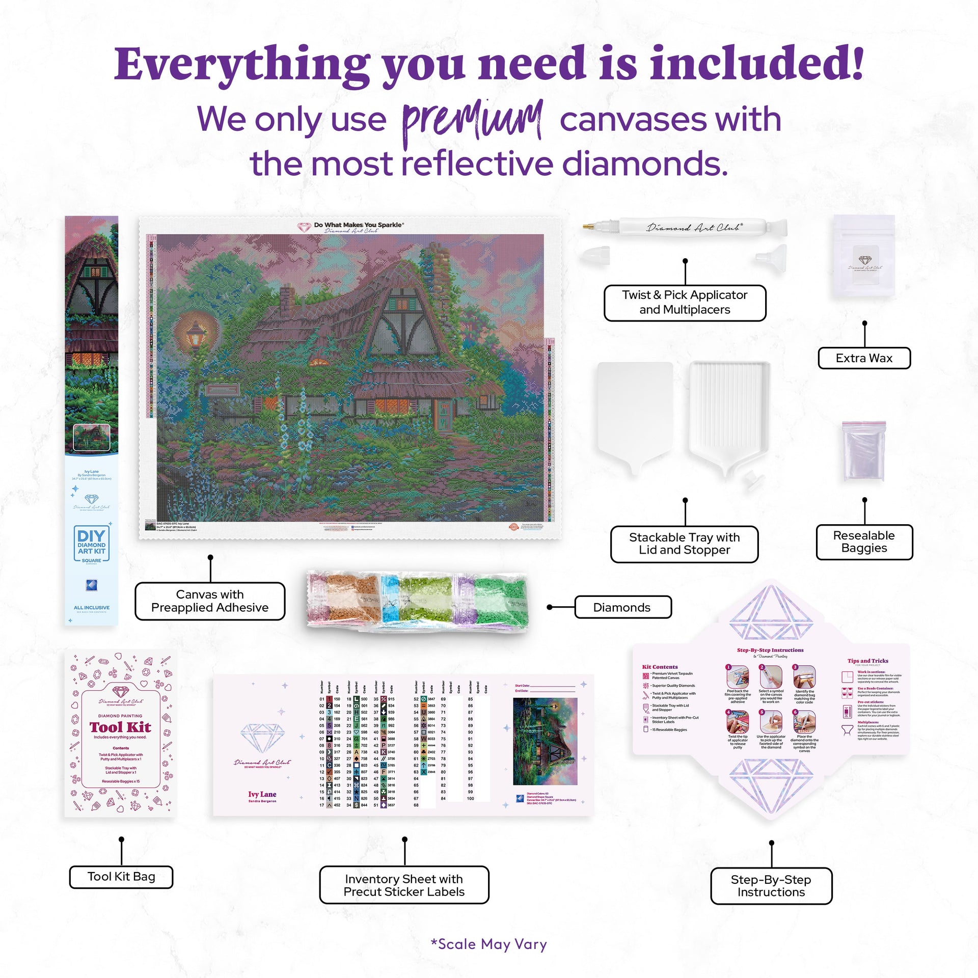 Diamond Painting Ivy Lane 34.7" x 25.6" (87.9cm x 65cm) / Square With 63 Colors Including 1 AB and 4 Fairy Dust Diamonds / 92,133