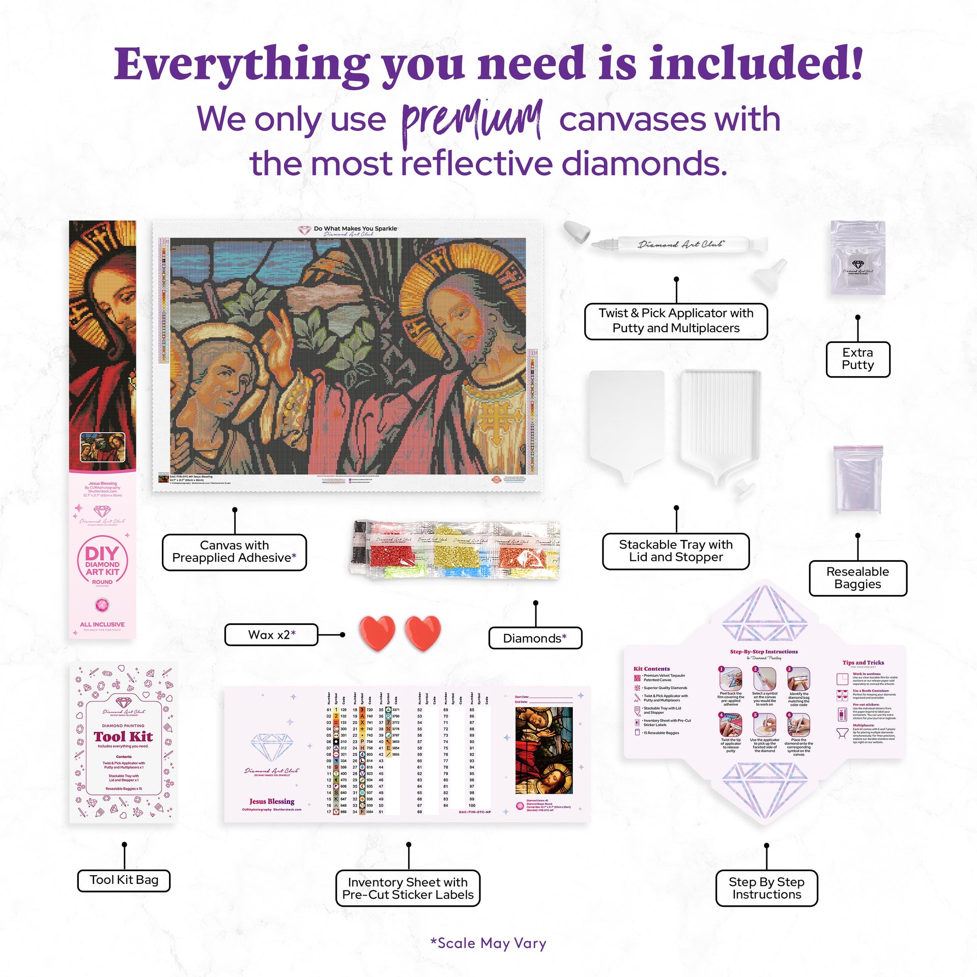 Diamond Painting Jesus Blessing 21.7" x 32.7″ (55cm x 83cm) / Round With 42 Colors Including 3 ABs / 57,333