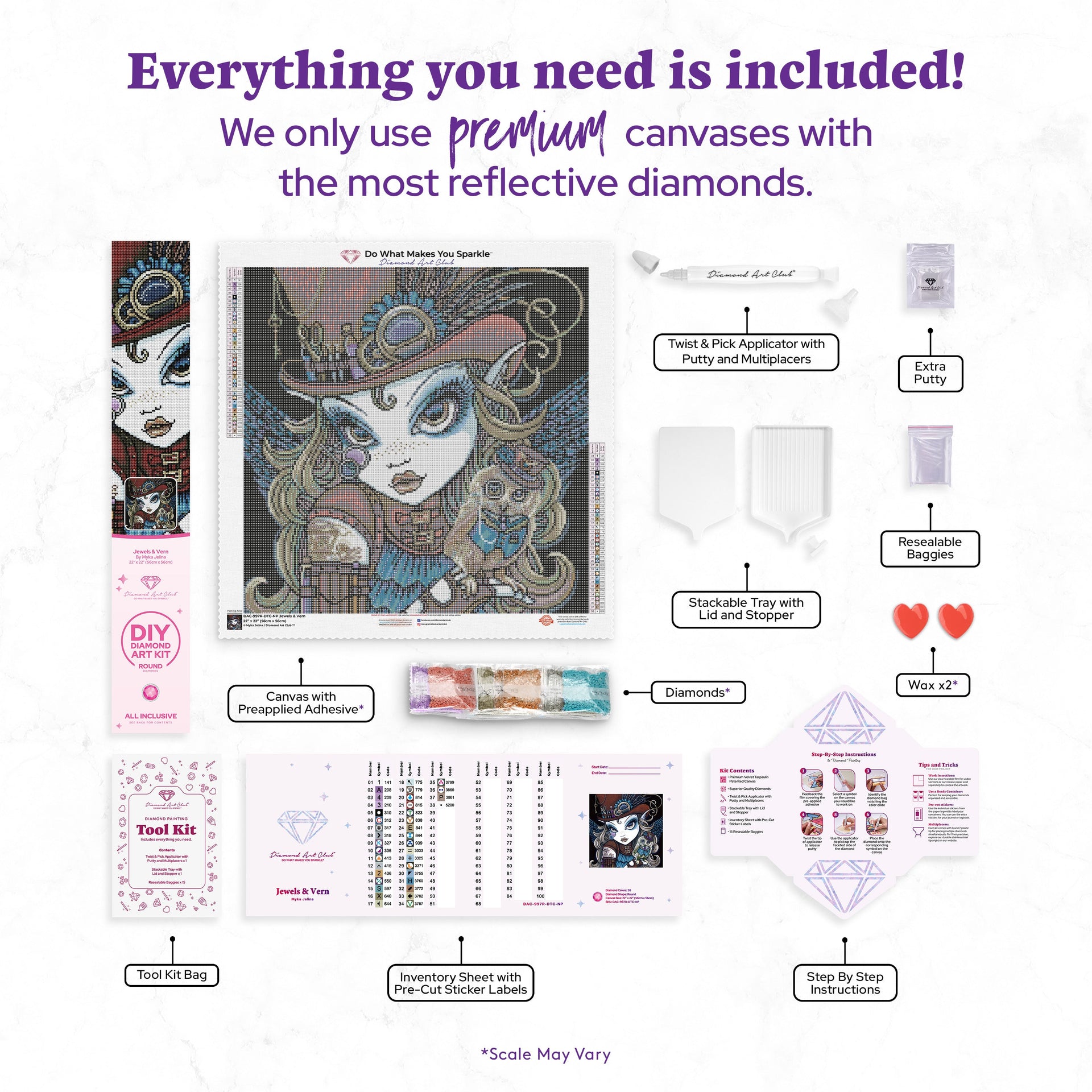 Diamond Painting Jewels & Vern 22" x 22″(56cm x 56cm) / Round with 38 Colors including 1 AB / 39,203