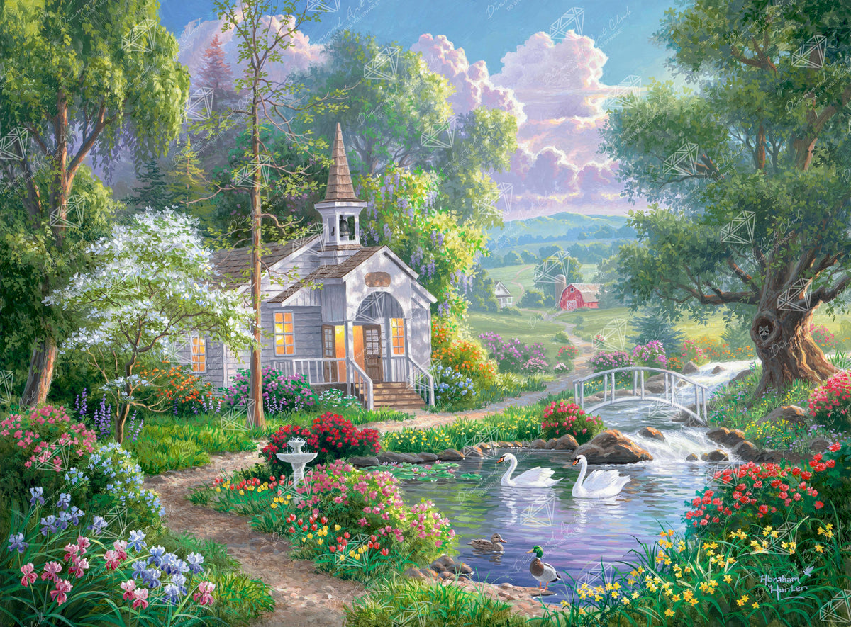 Diamond Painting Joyful Chapel 37.4" x 27.6" (94.8cm x 69.9cm) / Square with 73 Colors including 2 ABs and 1 Iridescent Diamond and 3 Fairy Dust Diamonds / 107,061