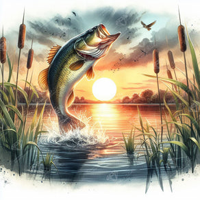Diamond Painting Jumping Lake Bass 22" x 22" (55.8cm x 55.8cm) / Square with 50 Colors including 2 ABs and 3 Fairy Dust Diamonds / 50,176