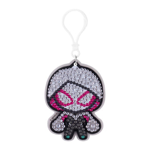 Diamond Painting Keychain - Gwen Stacy Ghost-Spider 2.2" x 2.9" (5.5cm x 7.5cm) / Round With 6 Colors including 6 Iridescent Diamonds / 504
