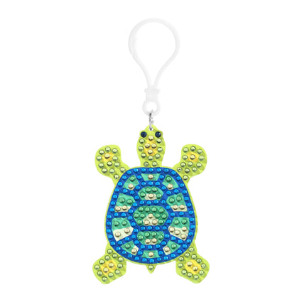 Diamond Painting Keychain - Happy Turtle 3.15" x 2.17" (8cm x 5.5cm) / Round With 6 Colors including 6 Iridescent Diamonds / 225