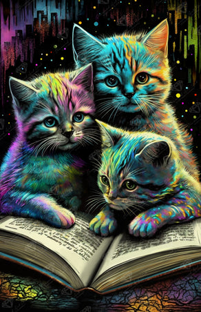 Diamond Painting Kittens Reading 20" x 31" (50.8cm x 78.7cm) / Square with 59 Colors including 2 ABs and 4 Fairy Dust Diamonds / 64,464