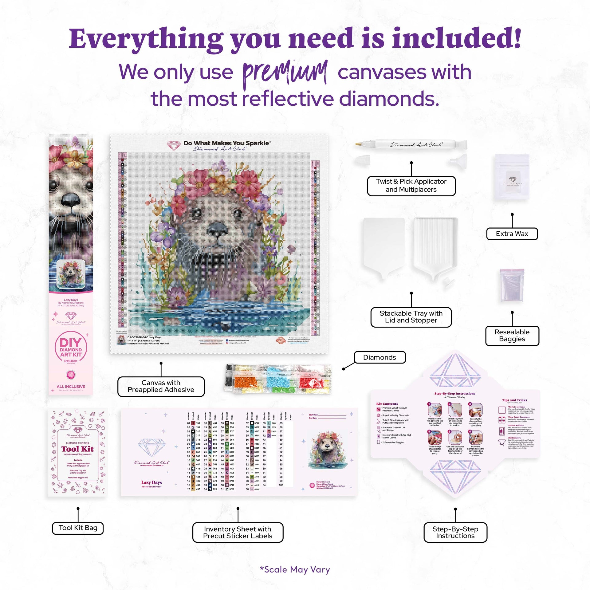 Diamond Painting Lazy Days 17" x 17" (42.7cm x 42.7cm) / Round with 72 Colors including 4 ABs and 4 Fairy Dust Diamonds / 24,025