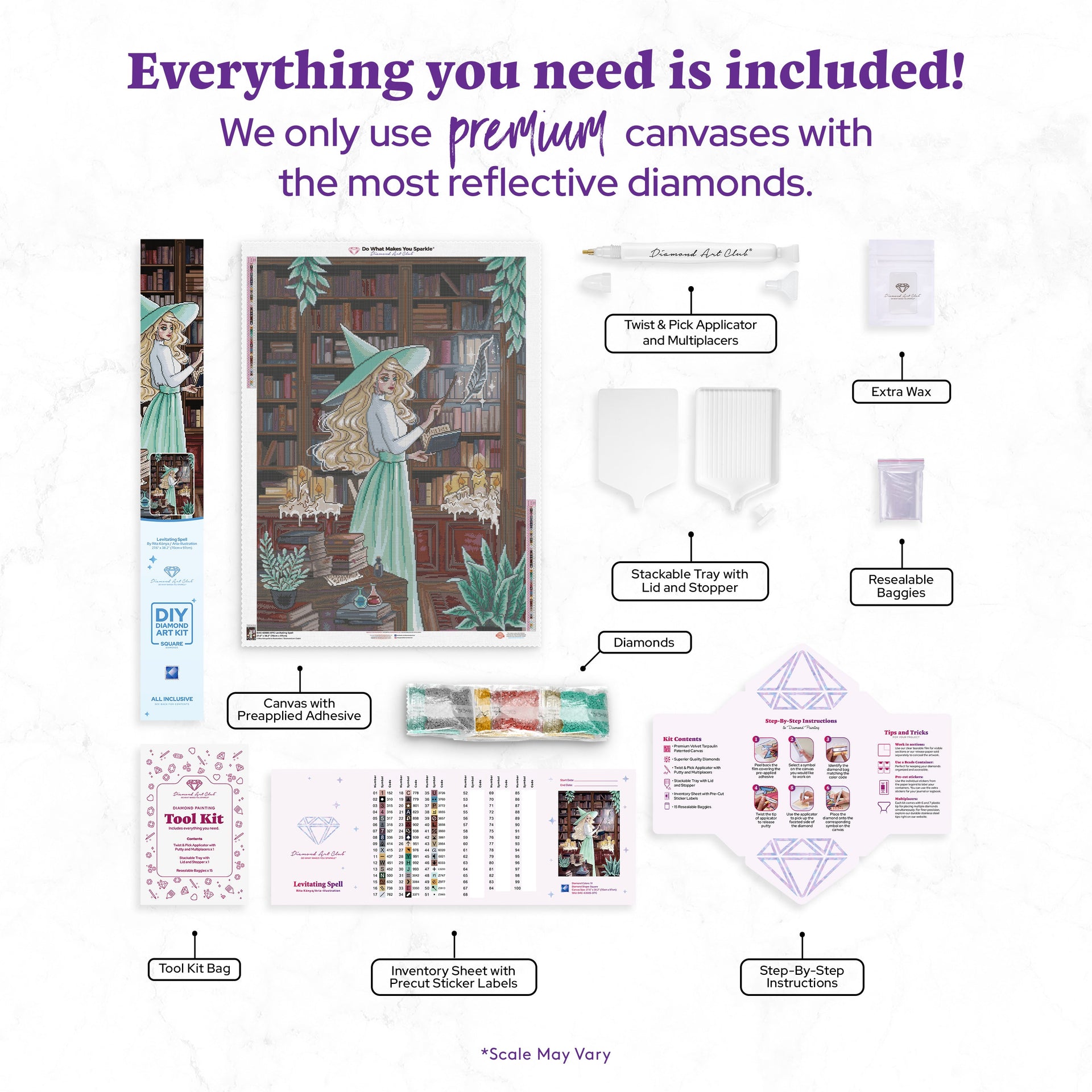 Diamond Painting Levitating Spell 27.6" x 38.2" (70cm x 97cm) / Square with 51 Colors including 1 Iridescent Diamond and 4 Fairy Dust Diamonds / 109,309