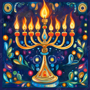 Diamond Painting Lighted Menorah 22" x 22" (55.6cm x 55.6cm) / Round with 61 Colors including 3 ABs and 1 Electro Diamond and 3 Fairy Dust Diamonds / 40,804