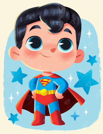Diamond Painting Little But Mighty - Superman™ 13" x 17" (32.8cm x 42.6cm) / Round With 28 Colors Including 3 ABs and 1 Fairy Dust Diamonds / 17,784