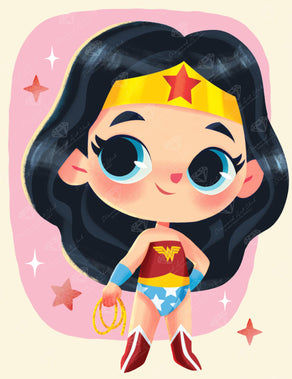 Diamond Painting Little But Mighty - Wonder Woman™-AMZ 13" x 17" (32.8cm x 42.6cm) / Round With 29 Colors Including 3 ABs and 1 Iridescent Diamonds / 17,784