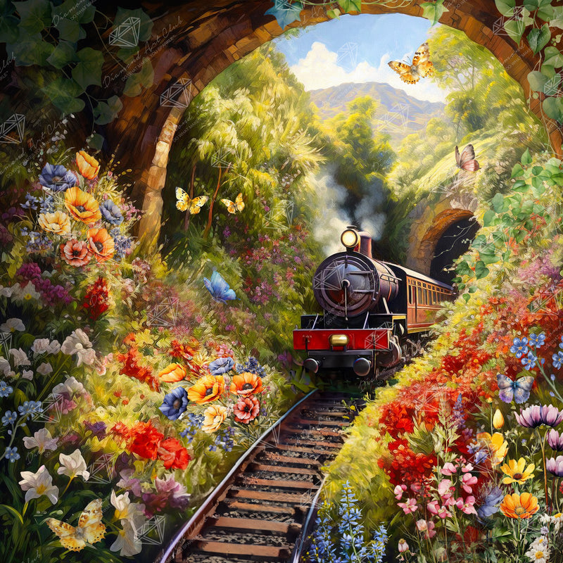 Diamond Painting Little Engine 27.6" x 27.6" (69.9cm x 69.9cm) / Square with 81 Colors including 3 ABs and 5 Fairy Dust Diamonds / 78,961