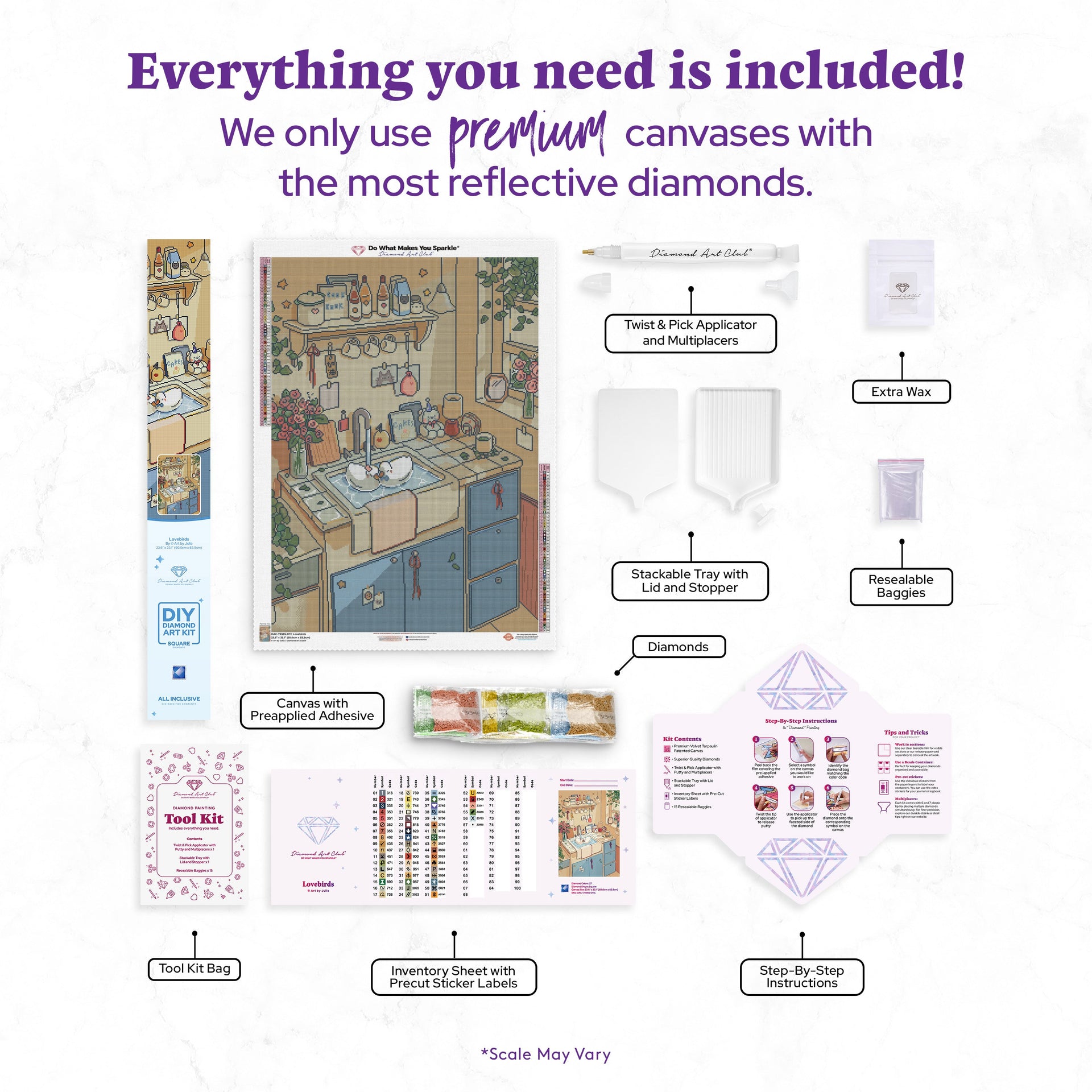 Diamond Painting Lovebirds 23.6" x 33.1" (60cm x 83.9cm) / Square With 57 Colors Including 2 ABs and 5 Fairy Dust Diamonds / 81,217