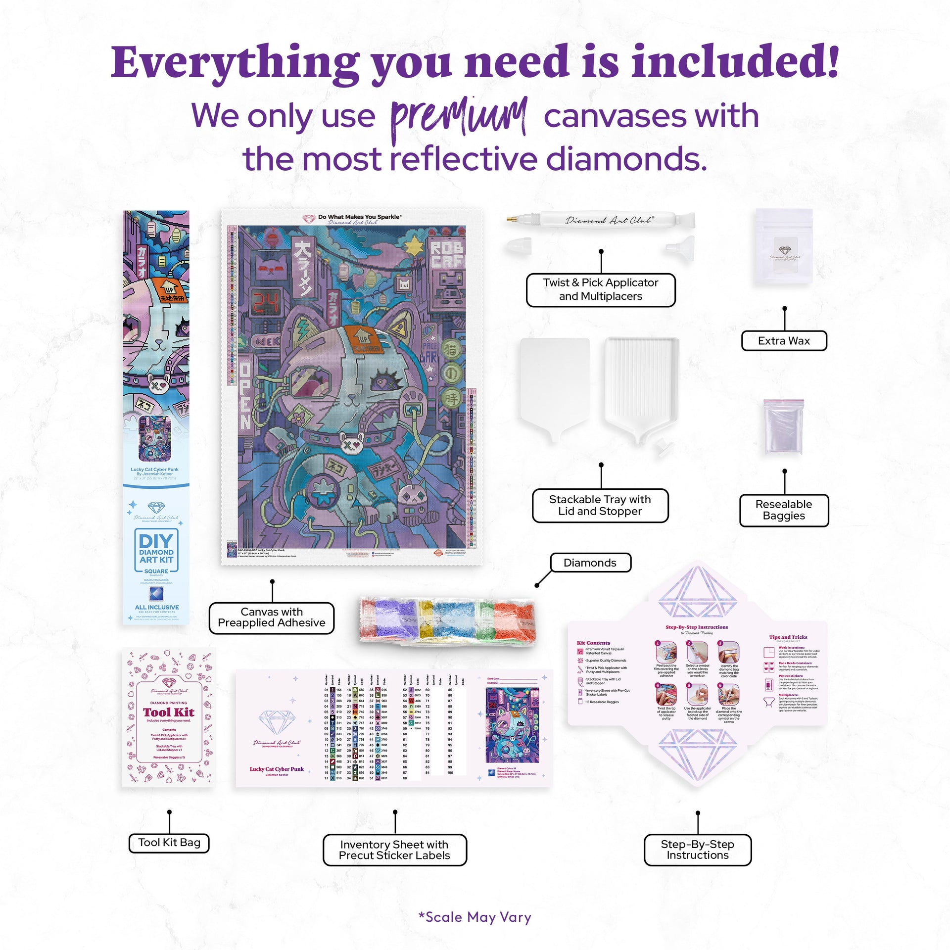 Diamond Painting Lucky Cat Cyber Punk 22" x 31" (55.8cm x 78.7cm) / Square with 59 Colors including 1 Iridescent Diamond and 5 Fairy Dust Diamonds / 70,784