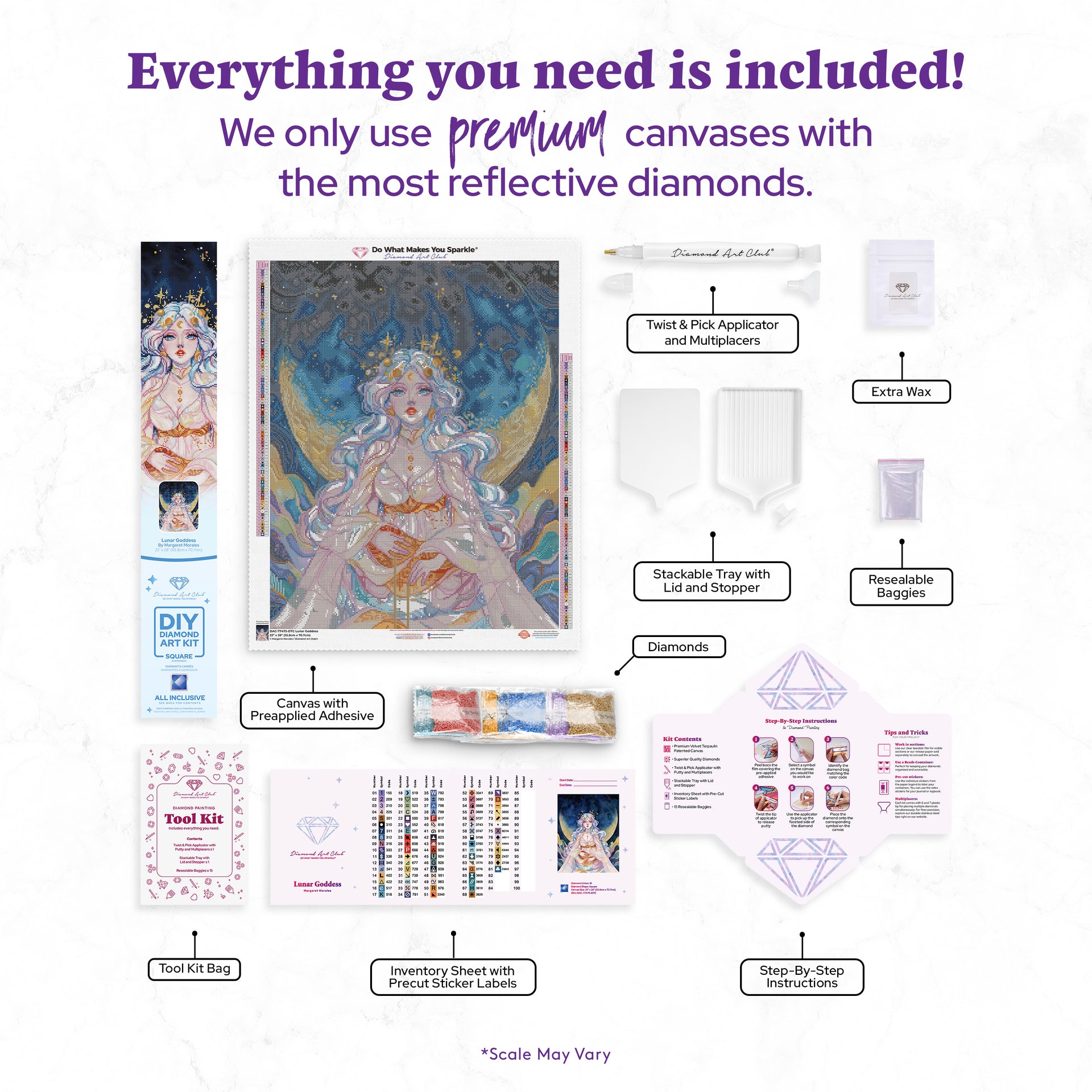 Diamond Painting Lunar Goddess 22" x 28" (55.8cm x 70.7cm) / Square with 81 Colors including 2 ABs and 1 Electro Diamond and 3 Fairy Dust Diamonds / 63,616
