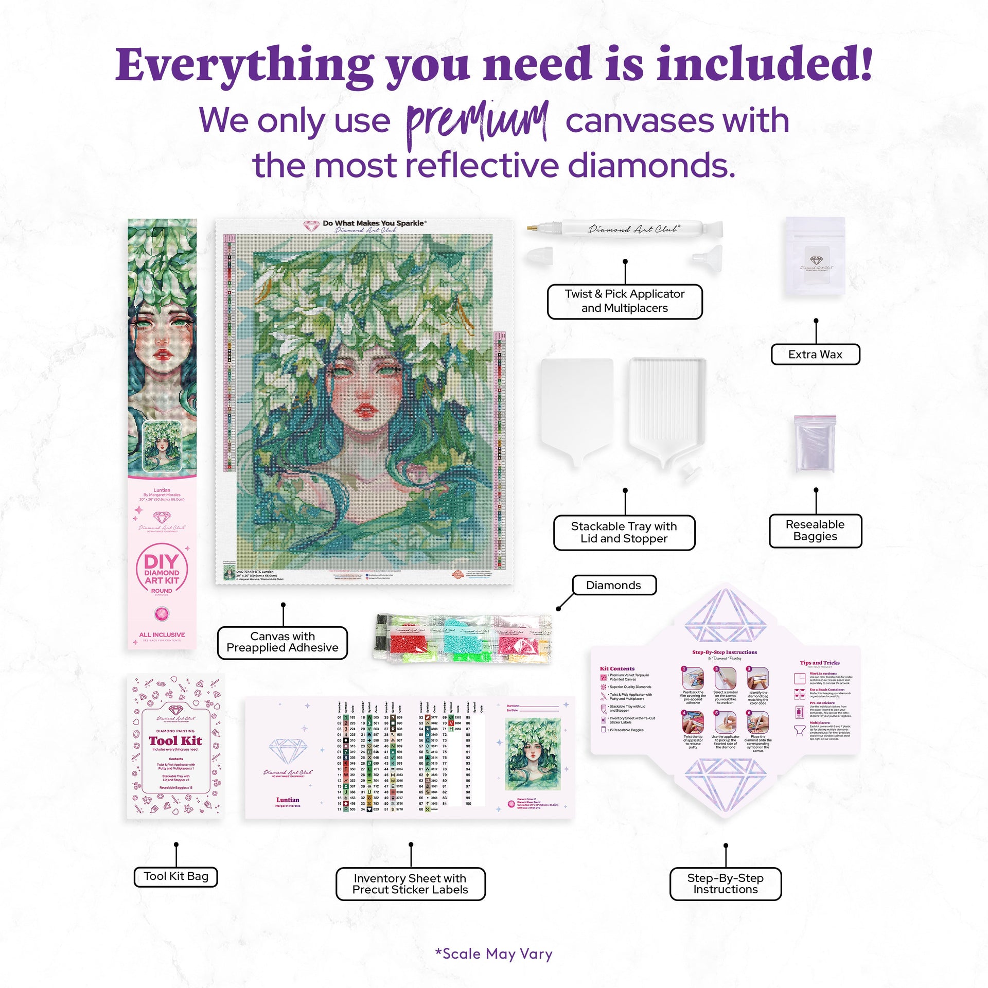 Diamond Painting Luntian 20" x 26" (50.6cm x 66cm) / Round with 71 Colors including 1 AB and 3 Fairy Dust Diamonds / 44,160