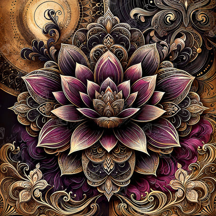 Diamond Painting Magenta Gold Lotus Mandala 27.6" x 27.6" (69.9cm x 69.9cm) / Square with 29 Colors including 2 ABs and 4 Fairy Dust Diamonds / 78,961