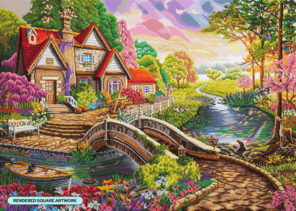 Diamond Painting Magic House by the River 38.6" x 27.6" (98cm x 70cm) / Square with 51 Colors including 5 ABs and 2 Fairy Dust Diamonds / 110,433