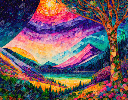 Diamond Painting Magic Land Mosaic Landscape 35.4" x 27.6" (89.9cm x 69.9cm) / Square with 56 Colors including 1 AB and 1 Frosted Diamond and 4 Fairy Dust Diamonds / 101,441
