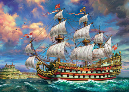 Diamond Painting Majestic Ship 38.6" x 27.6″ (98cm x 70cm) / Square with 65 Colors including 4 ABs / 107,473