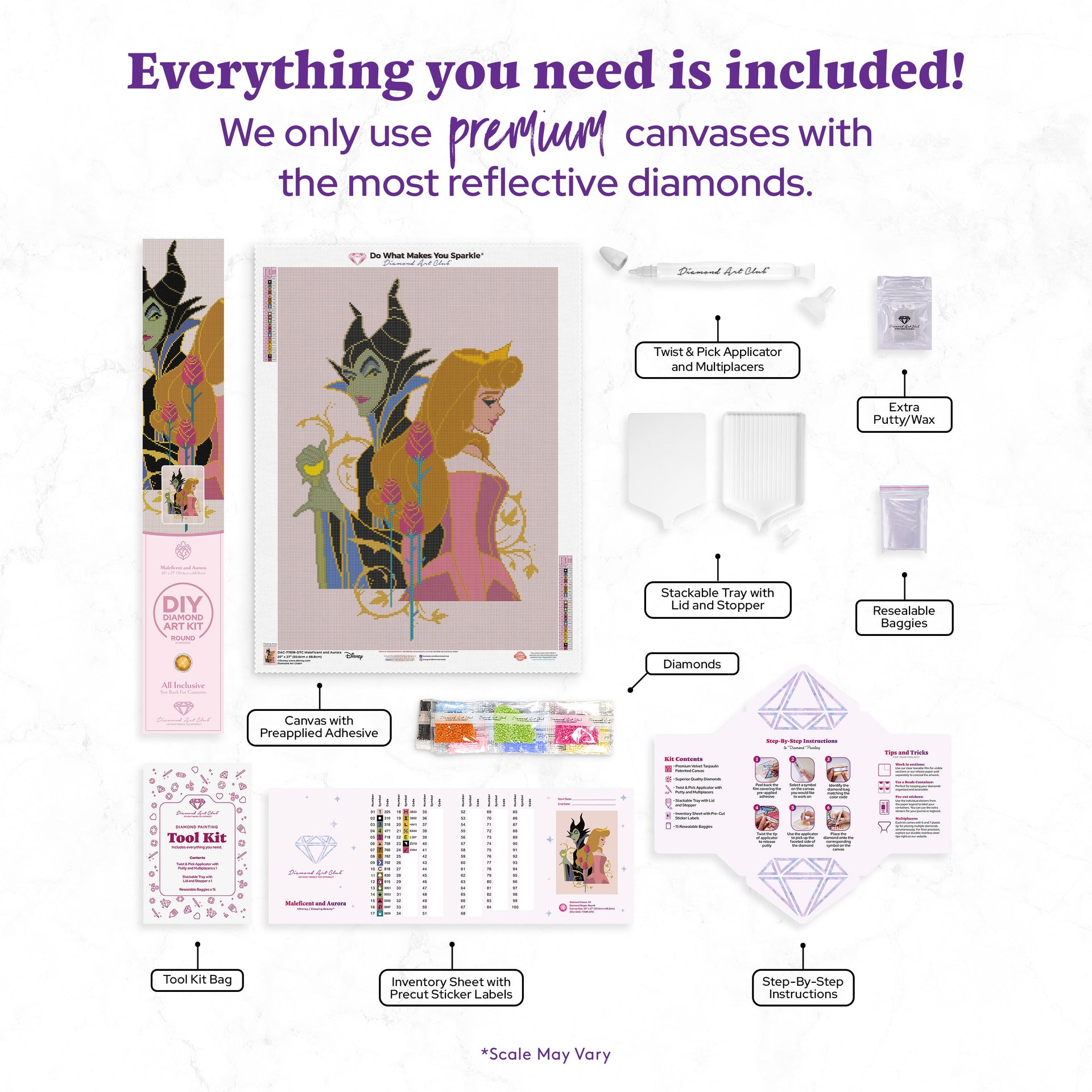 Diamond Painting Maleficent and Aurora 20" x 27" (50.6cm x 68.8cm) / Round with 24 Colors including 1 AB and 1 Electro Diamond and 1 Iridescent Diamond and 2 Fairy Dust Diamonds / 46,000