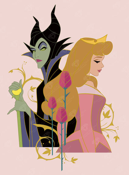 Diamond Painting Maleficent and Aurora 20" x 27" (50.6cm x 68.8cm) / Round with 24 Colors including 1 AB and 1 Electro Diamond and 1 Iridescent Diamond and 2 Fairy Dust Diamonds / 46,000