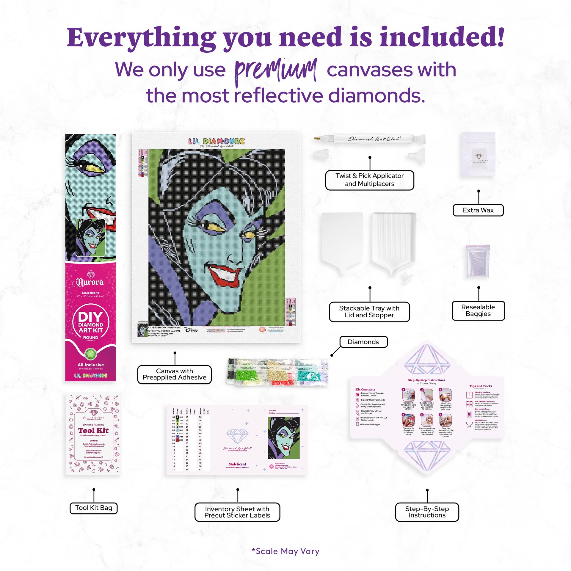 Diamond Painting Maleficent 13" x 17" (33cm x 42.7cm) / Round with 8 Colors including 2 Fairy Dust Diamonds / 18,600