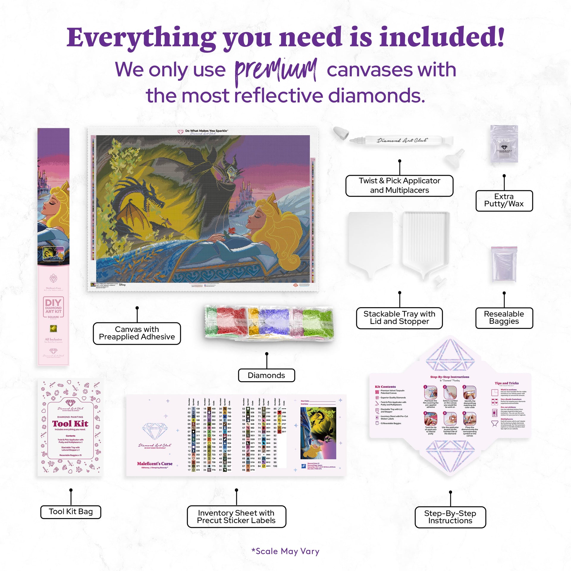 Diamond Painting Maleficent's Curse 40.2" x 27.6" (101.8cm x 69.9cm) / Square with 91 Colors including 2 ABs and 1 Iridescent Diamond and 5 Fairy Dust Diamonds / 114,929