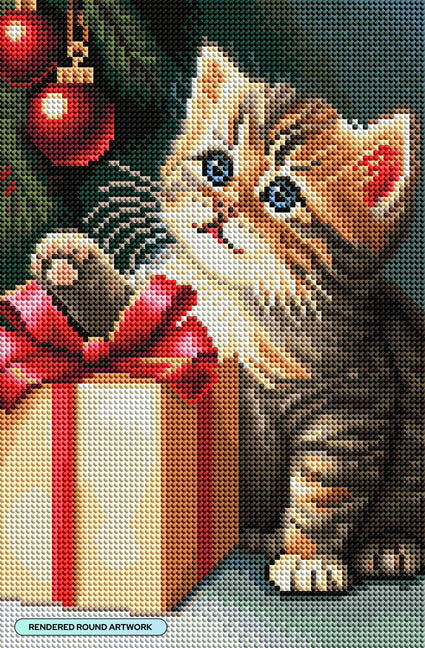 Diamond Painting Meowy Christmas 9" x 13.8" (23cm x 35cm) / Round with 43 Colors including 2 ABs and 1 Fairy Dust Diamond / 10,250