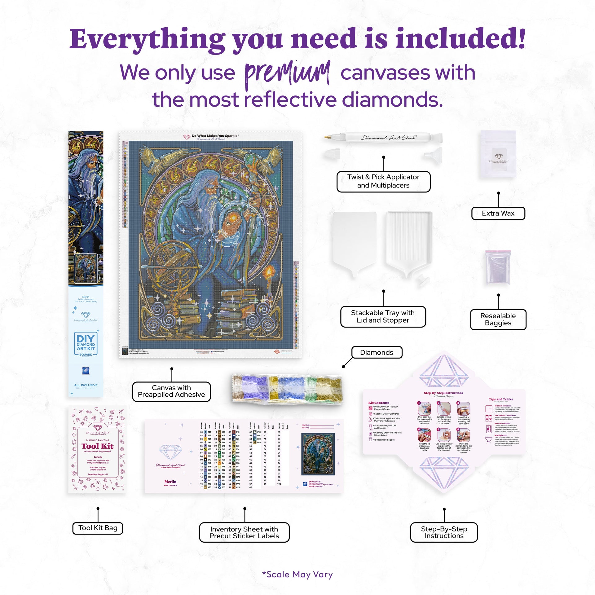 Diamond Painting Merlin 27.6" x 34.7" (70cm x 88cm) / Square with 55 Colors including 4 ABs / 96,673