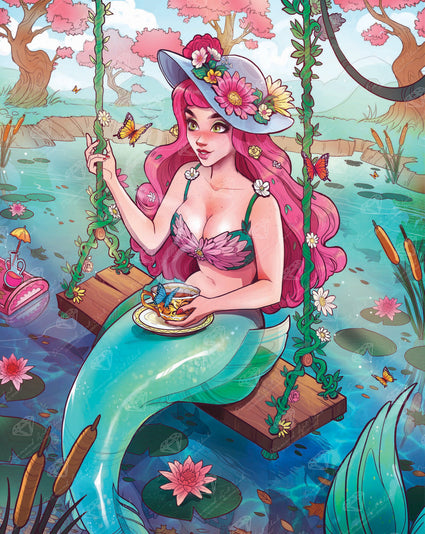 Diamond Painting Mermaid Tea Time 27.6" x 34.6" (70cm x 88cm) / Square with 99 Colors including 2 ABs and 1 Iridescent Diamond and 3 Fairy Dust Diamonds / 99,193